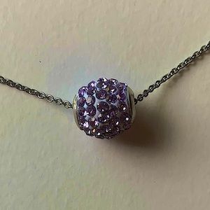 Purple Crystal Ball Bead Silver Chain Necklace